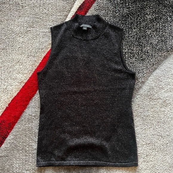 Ann Taylor Black Metallic Mock Neck Sleeveless Top - Picture 1 of 3
